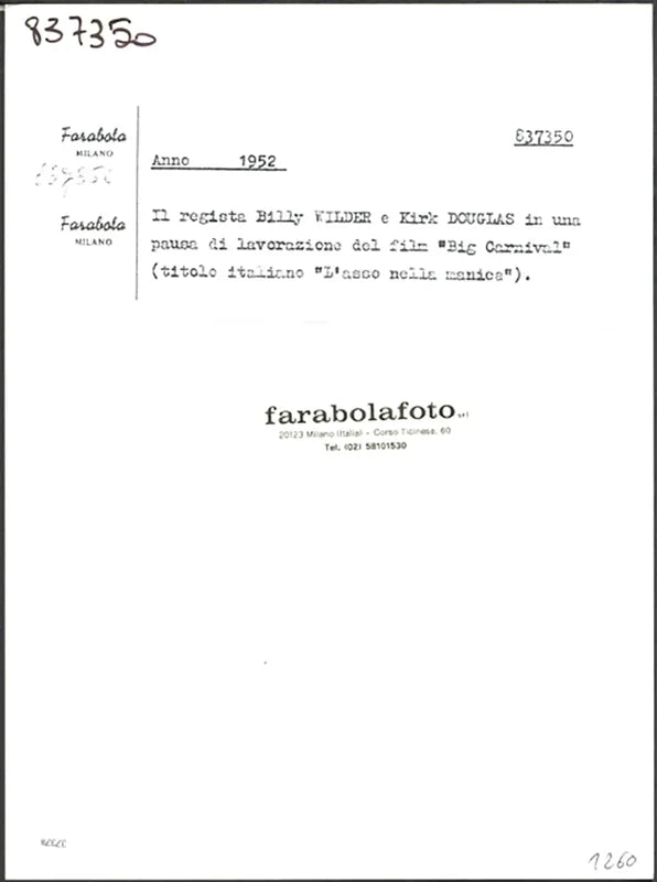 Billy Wilder e Kirk Douglas 1952 Ft 37378 - Stampa 24x18 cm - Farabola Stampa ai sali d'argento (anni 90)