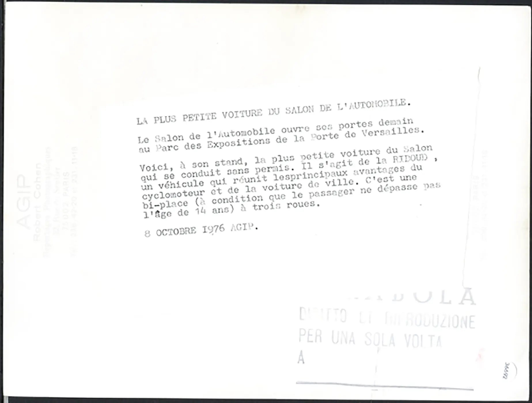 Biposto Riboud Salone Auto Parigi 1976 Ft 36692 - Stampa 24x18 cm - Farabola Stampa ai sali d'argento