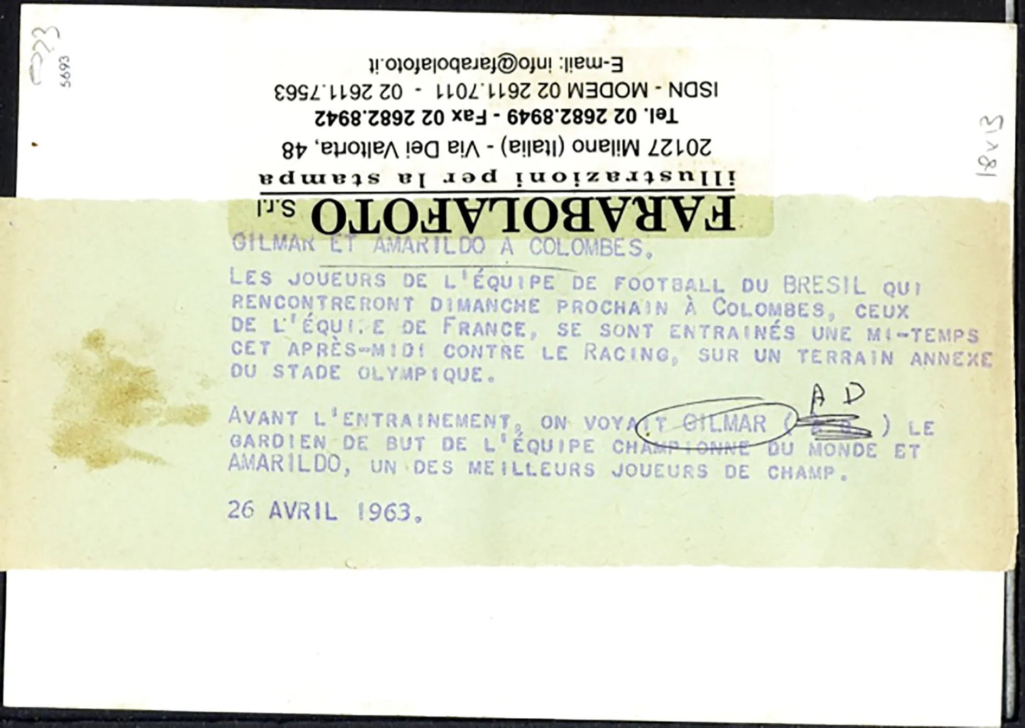 Brasile Gilmar e Amarildo 1963 Ft 5693 - Stampa 13x18 cm - Farabola Stampa ai sali d'argento