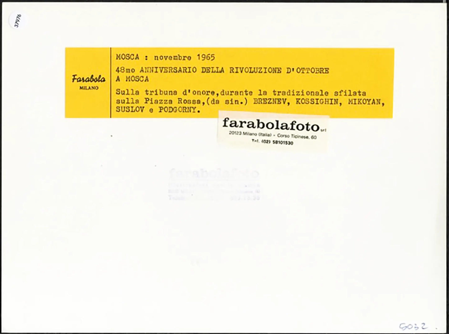 Breznev in tribuna d'onore a Mosca 1965 Ft 37976 - Stampa 24x18 cm - Farabola Stampa ai sali d'argento (anni 90)