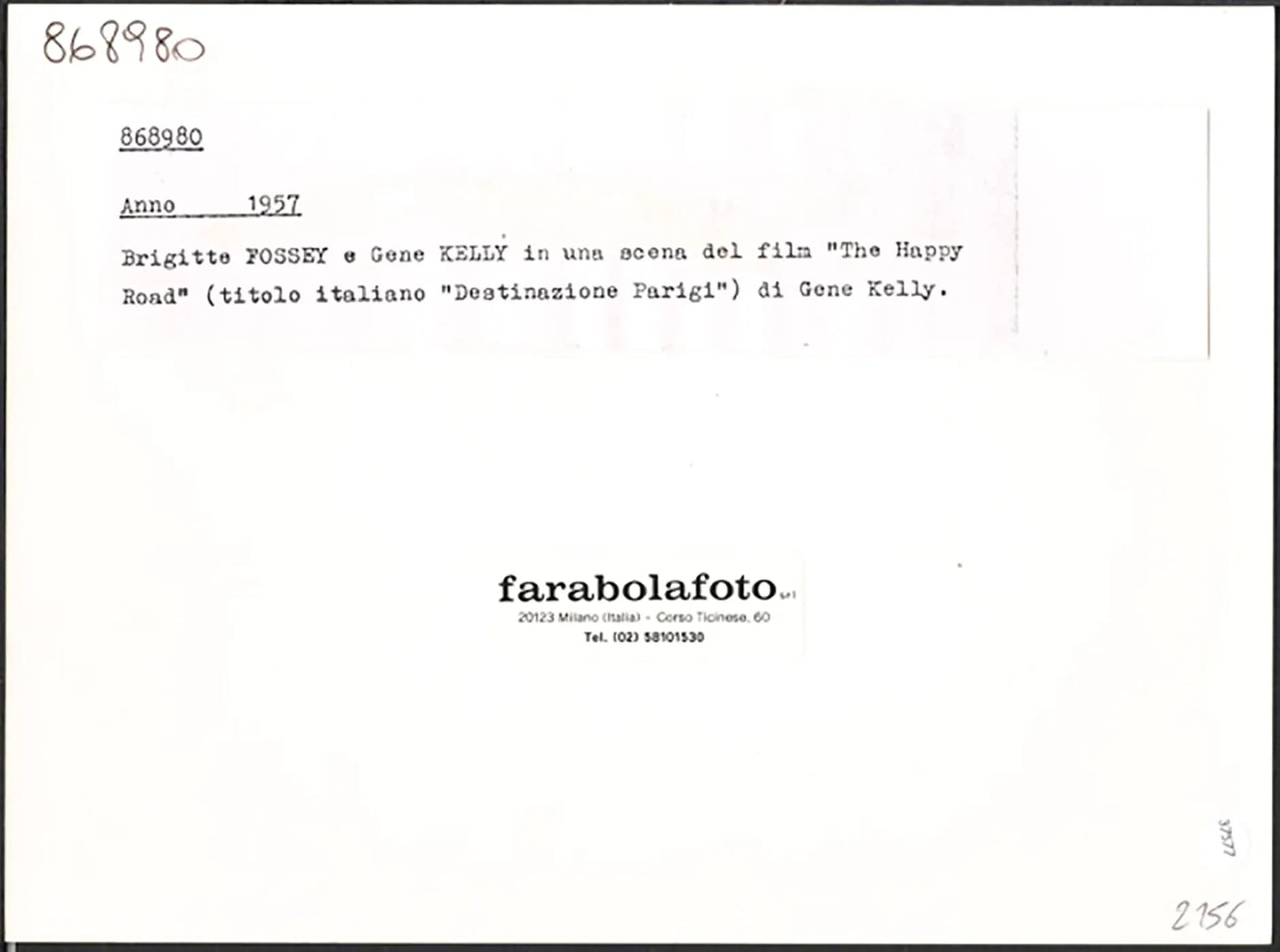 Brigitte Fossey e Gene Kelly 1957 Ft 37577 - Stampa 24x18 cm - Farabola Stampa ai sali d'argento (anni 90)