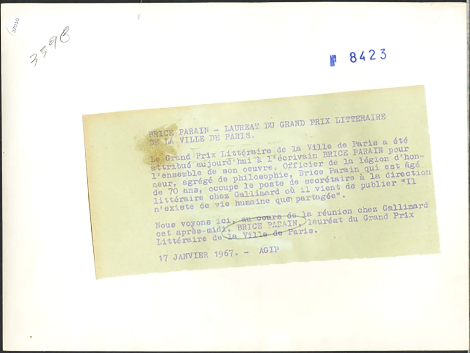 Bruce Parain scrittore 1967 Ft 37050 - Stampa 24x18 cm - Farabola Stampa ai sali d'argento