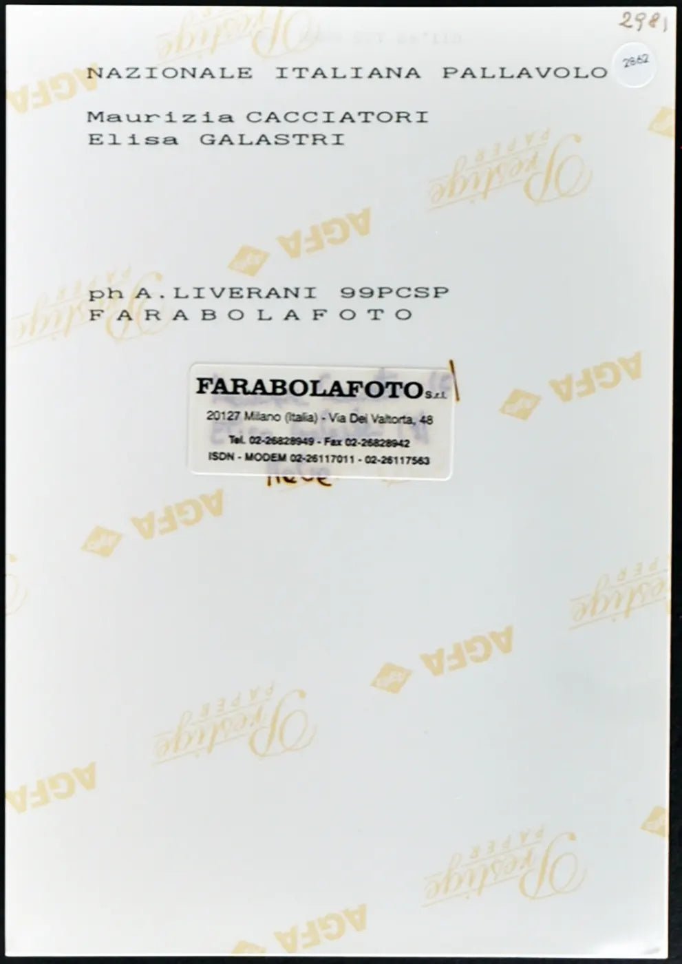 Cacciatori e Galastri Italia Volley 1999 Ft 2862 - Stampa 20x15 cm - Farabola Stampa ai sali d'argento