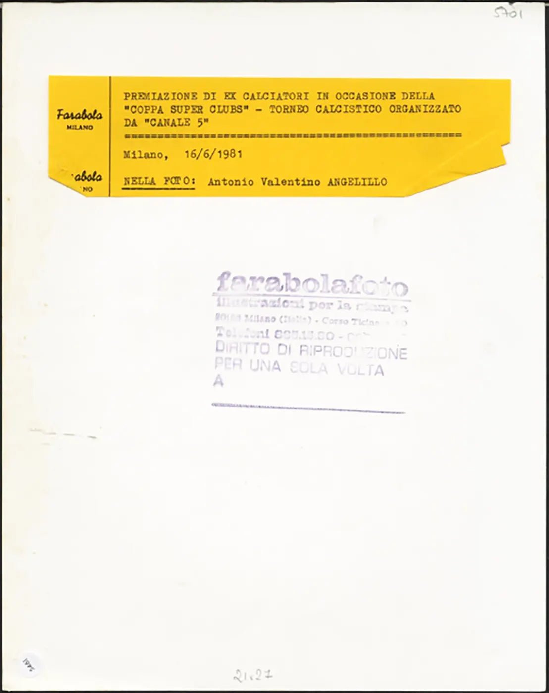 Calcio Angelillo 1981 Ft 5461 - Stampa 21x27 cm - Farabola Stampa ai sali d'argento