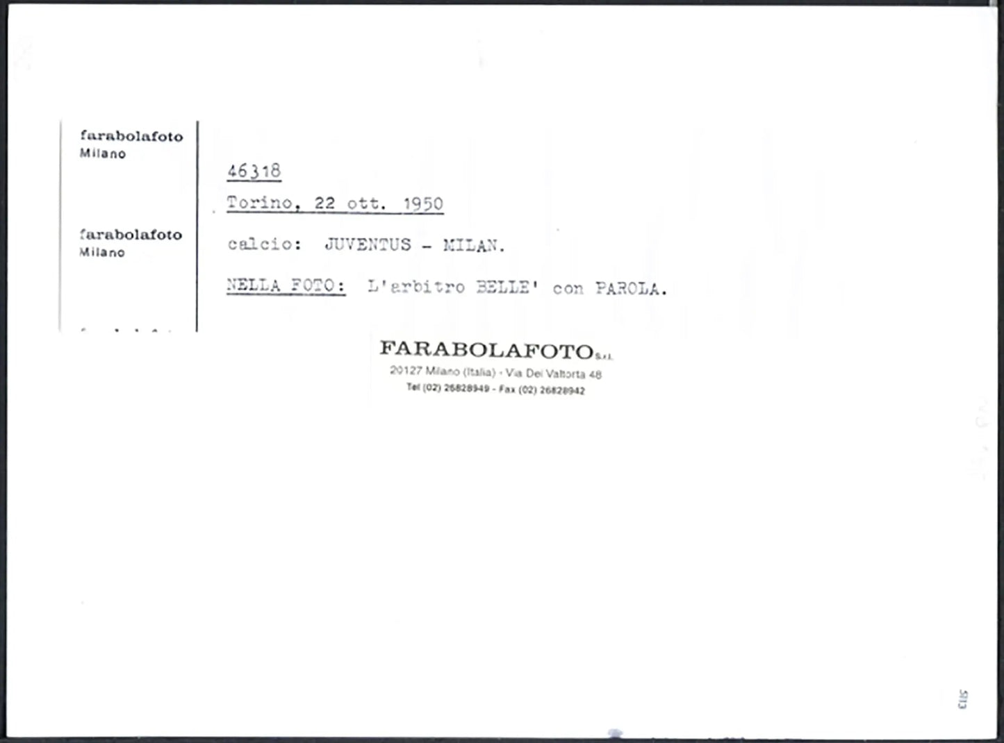 Calcio Arbitro Bellé e Parola 1950 Ft 5113 - Stampa 24x18 cm - Farabola Stampa ai sali d'argento (anni 90)