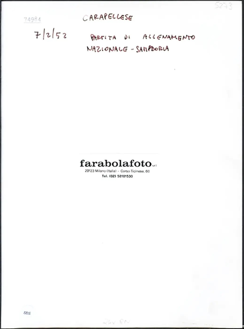 Calcio Carapellese Italia 1952 Ft 5122 - Stampa 24x18 cm - Farabola Stampa ai sali d'argento (anni 90)