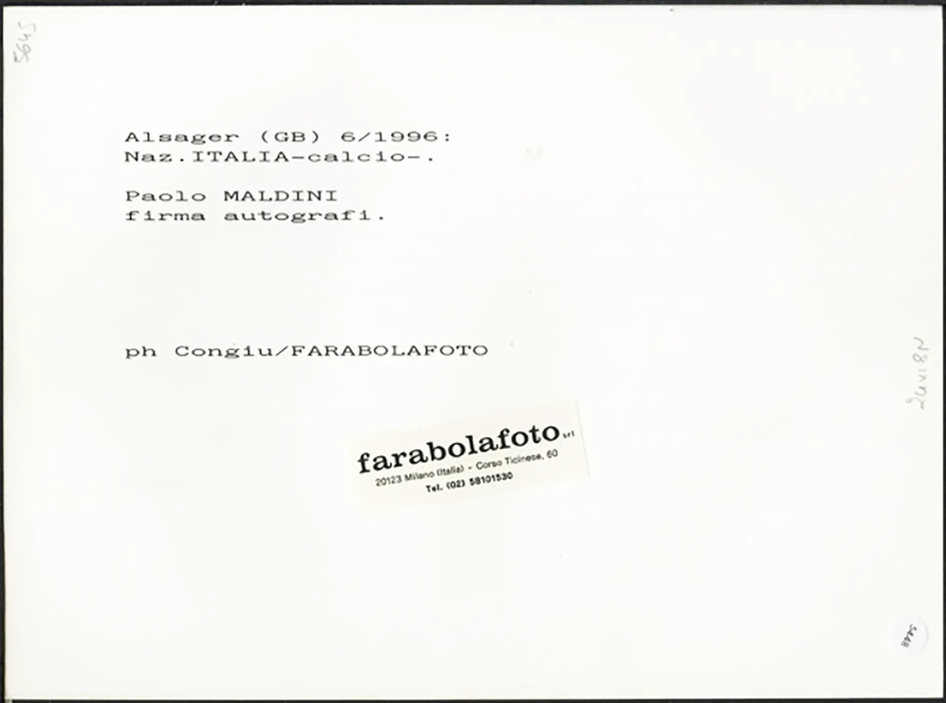 Calcio Paolo Maldini con la nazionale 1996 Ft 5448 - Stampa 24x18 cm - Farabola Stampa ai sali d'argento