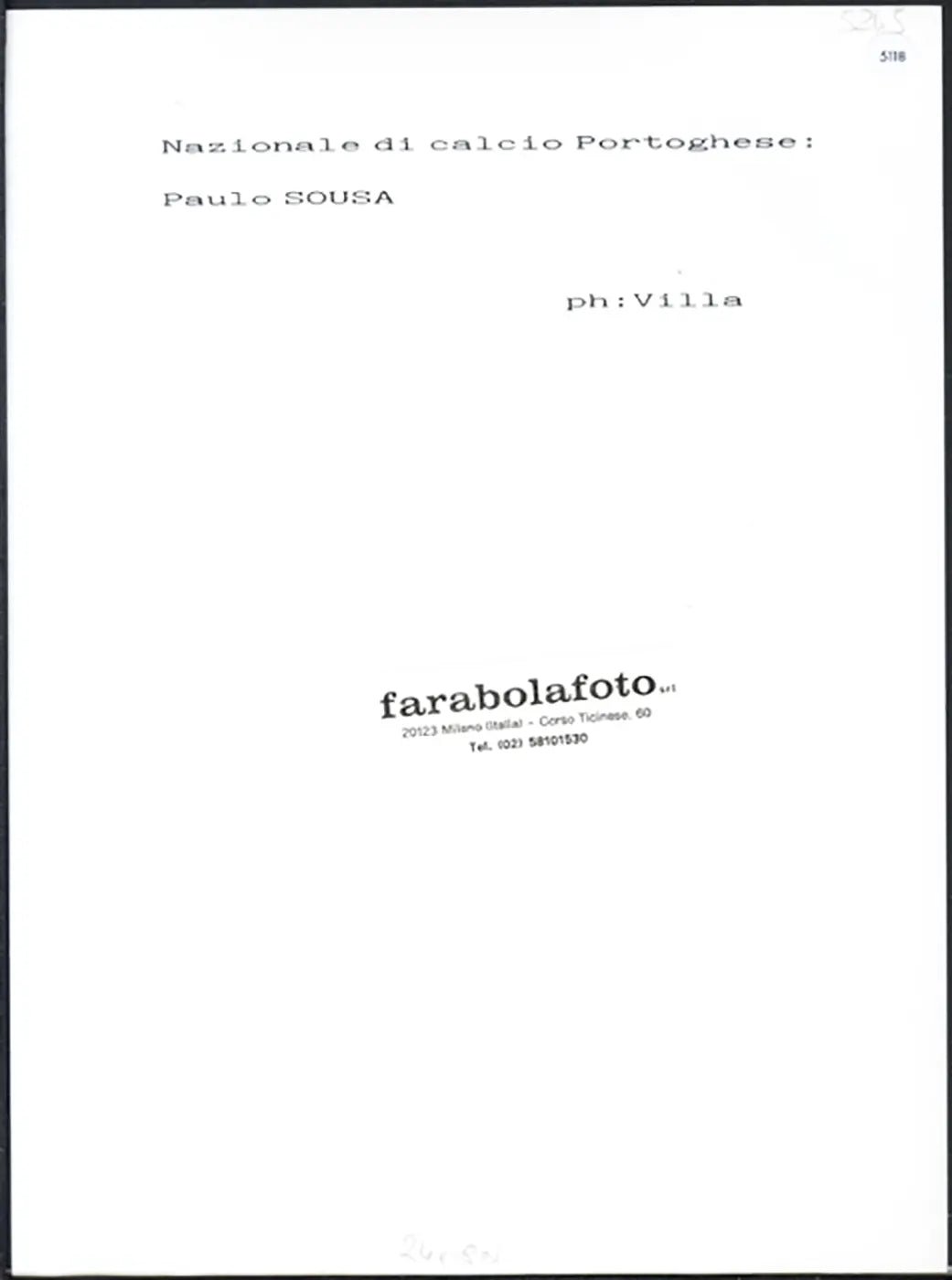 Calcio Paulo Sousa Portogallo 1993 Ft 5118 - Stampa 24x18 cm - Farabola Stampa ai sali d'argento