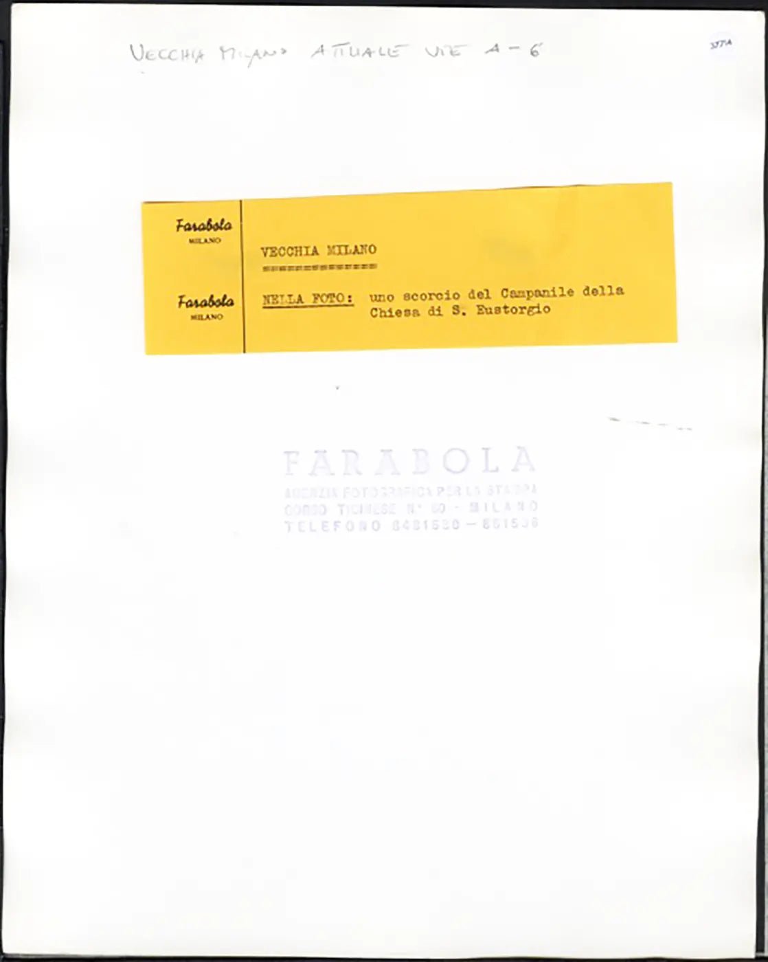 Campanile di S. Eustorgio Milano anni 60 Ft 37714 - Stampa 24x30 cm - Farabola Stampa ai sali d'argento