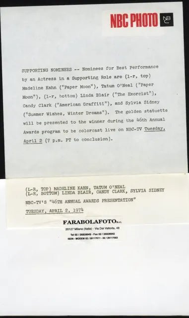 Candidati premio Oscar 1974 Ft 35783 - Stampa 24x18 cm - Farabola Stampa ai sali d'argento