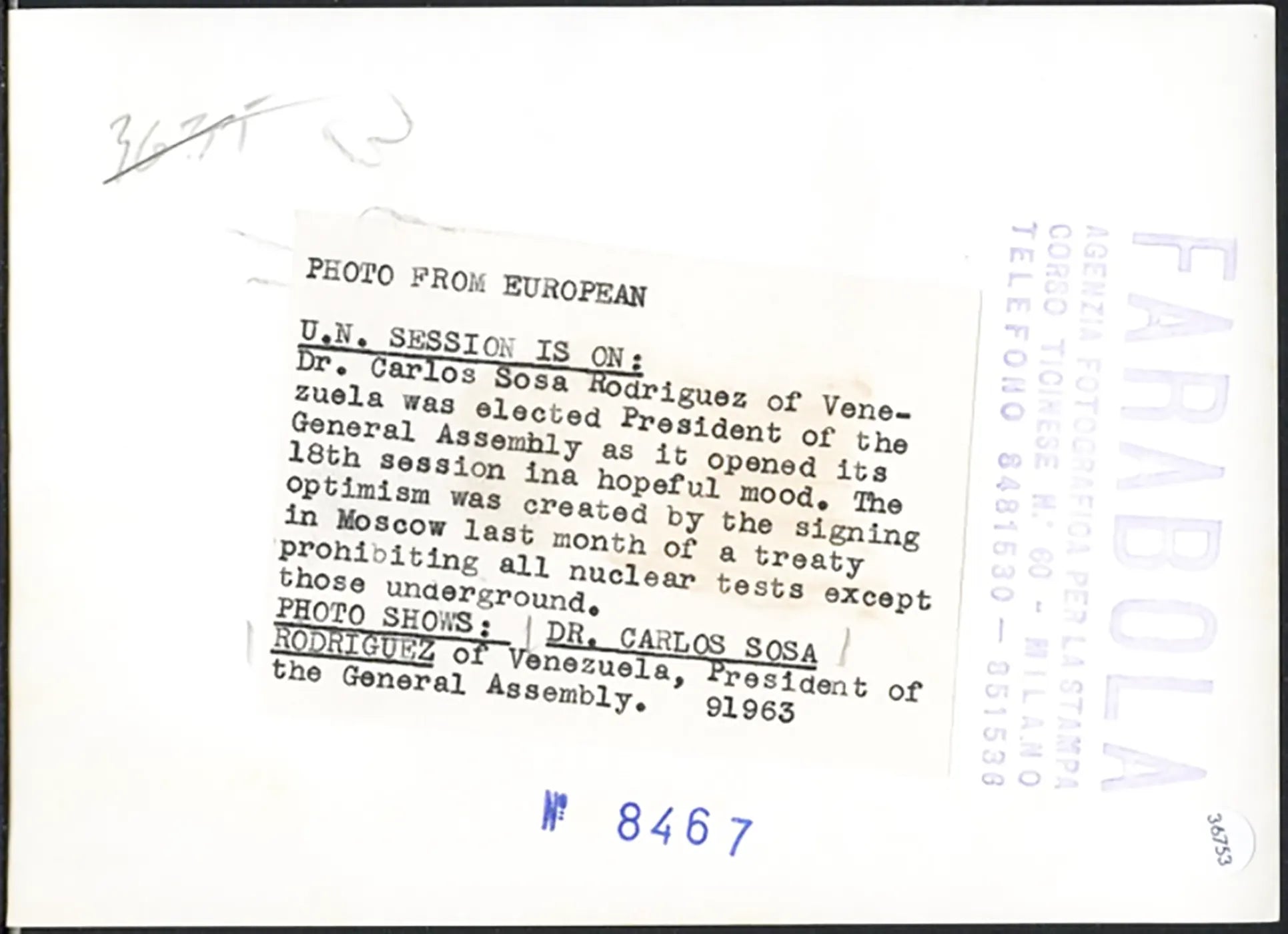 Carlos Sosa Rodriguez Onu 1963 Ft 36753 - Stampa 13x18 cm - Farabola Stampa ai sali d'argento