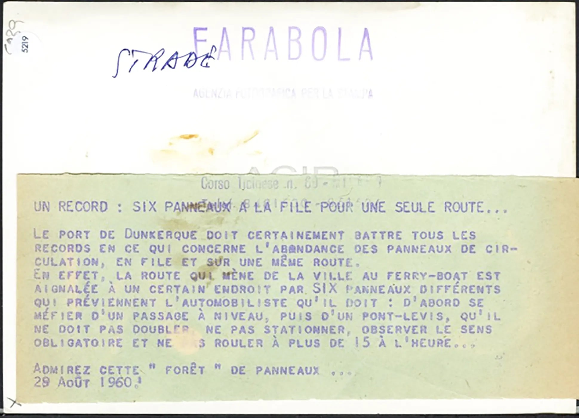 Cartelli stradali a Dunkerque 1960 Ft 5219 - Stampa 13x18 cm - Farabola Stampa ai sali d'argento