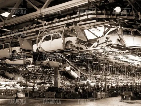 Catena di montaggio della Fiat 128, Torino, anni 70 - Farabola Immagine digitale