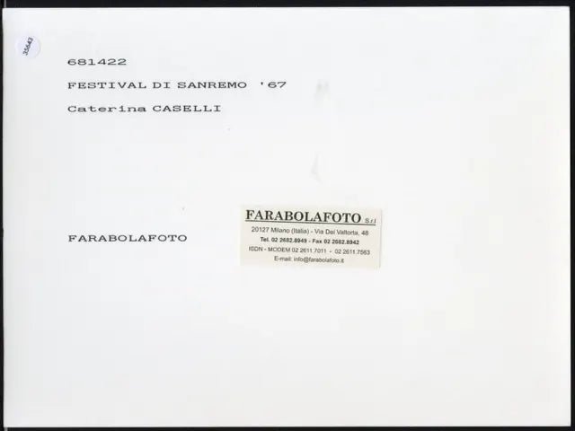 Caterina Caselli Sanremo 1967 Ft 35643 - Stampa 24x18 cm - Farabola Stampa ai sali d'argento (anni 90)