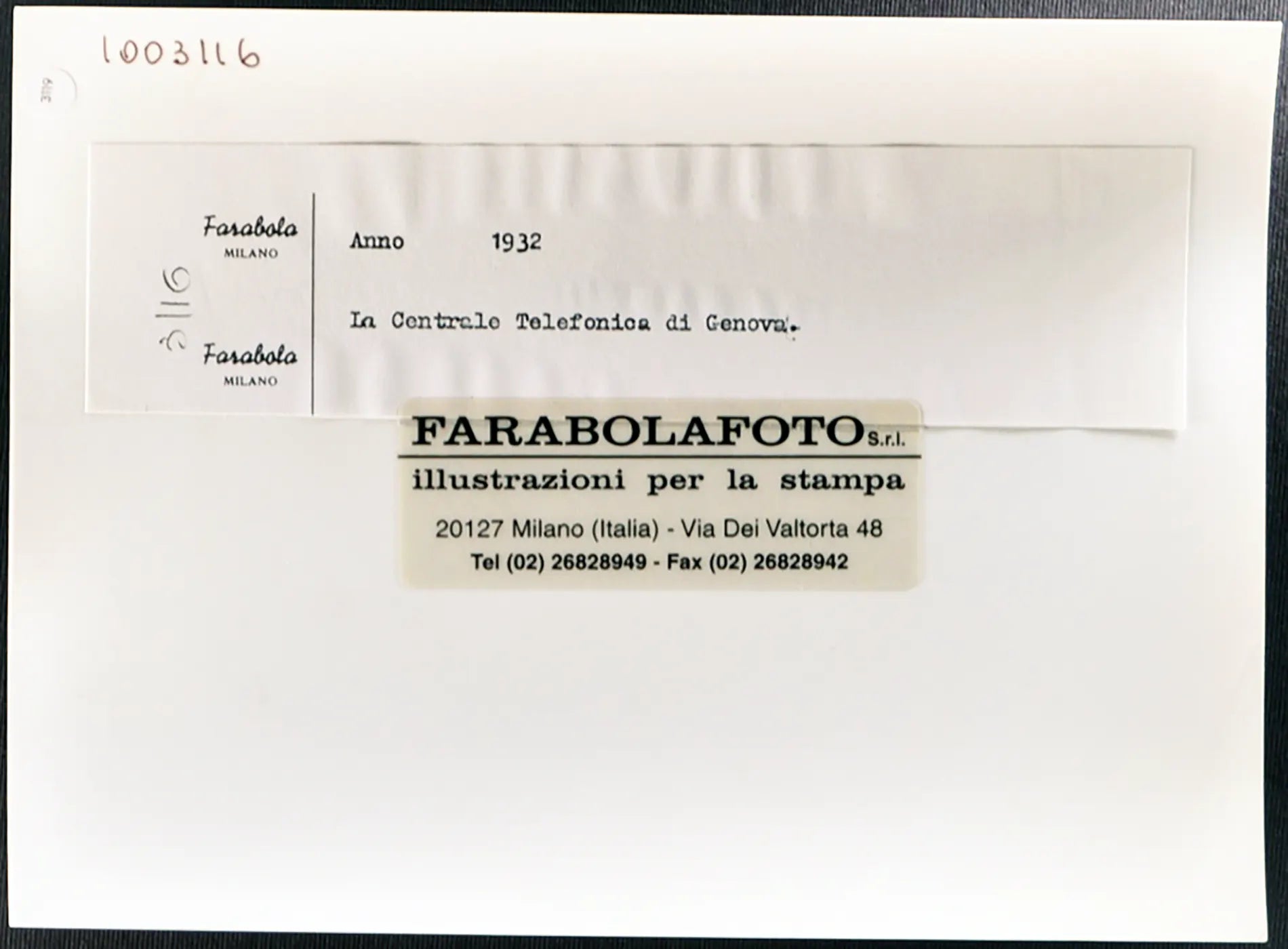 Centrale Telefonica a Genova 1932 Ft 3119 - Stampa 24x18 cm - Farabola Stampa ai sali d'argento (anni 90)