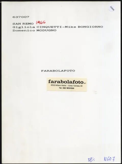 Cinquetti Bongiorno Modugno Sanremo 1966 Ft 35808 - Stampa 24x18 cm - Farabola Stampa ai sali d'argento (anni 90)