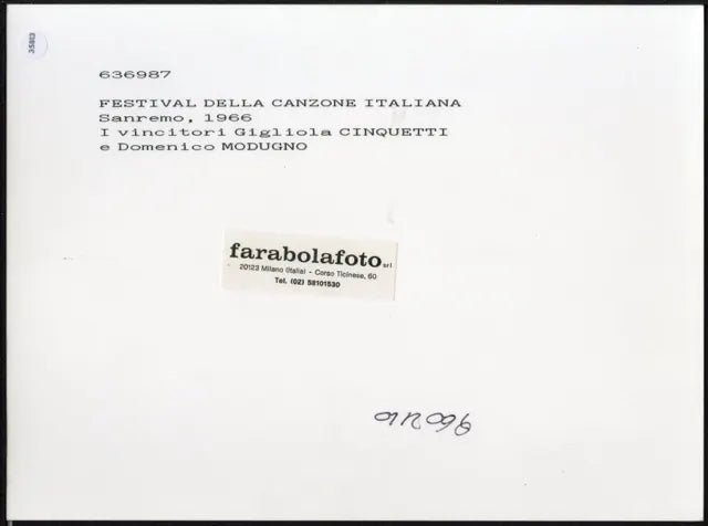 Cinquetti e Modugno Sanremo 1966 Ft 35813 - Stampa 24x18 cm - Farabola Stampa ai sali d'argento (anni 90)