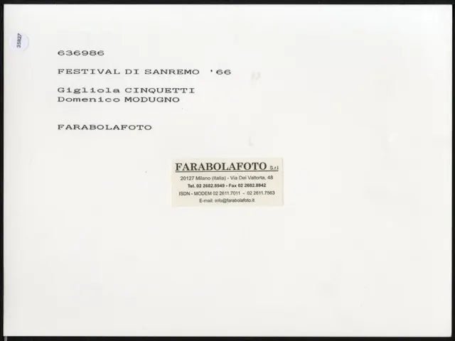 Cinquetti e Modugno Sanremo 1966 Ft 35827 - Stampa 24x18 cm - Farabola Stampa ai sali d'argento (anni 90)