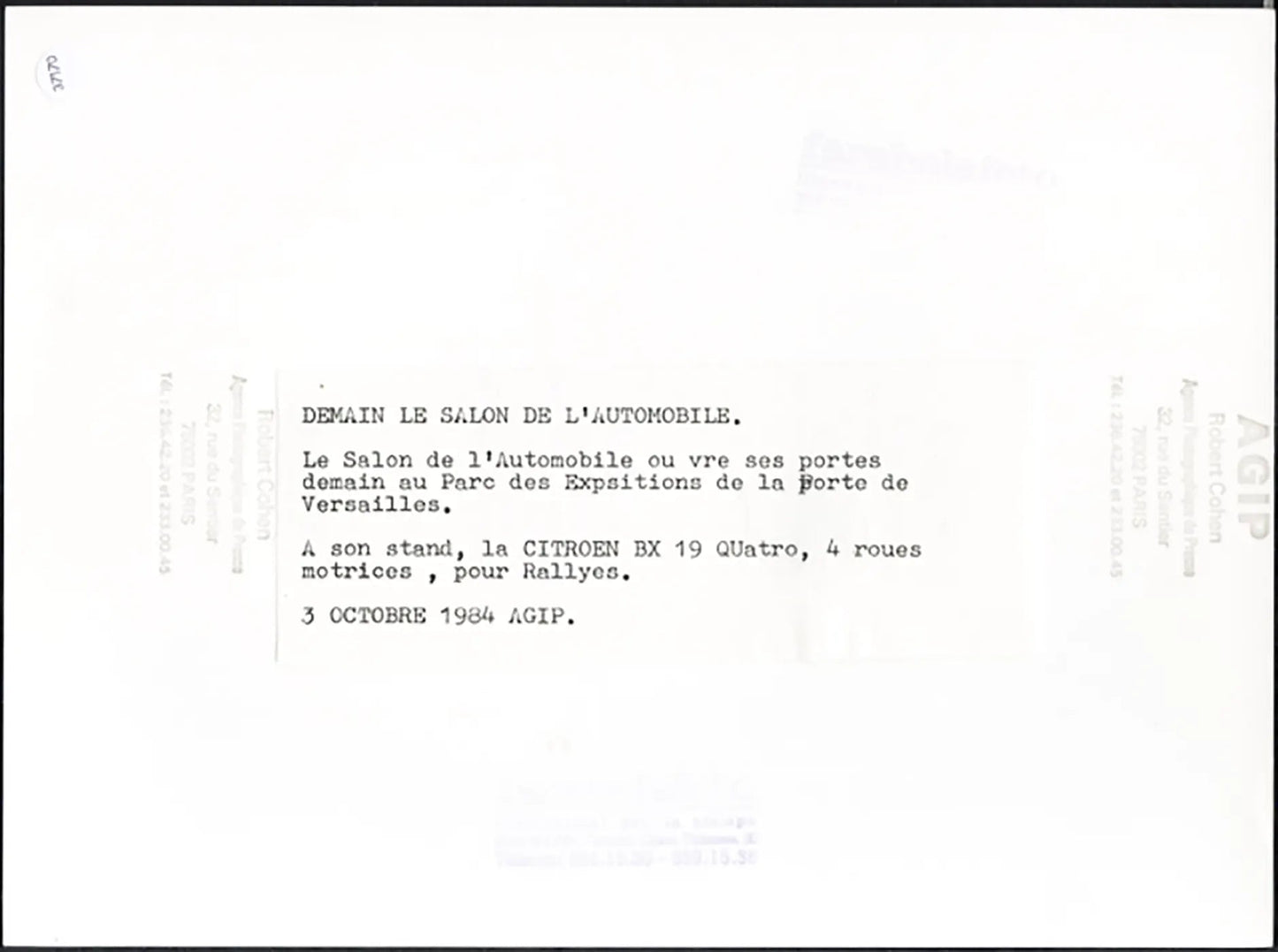 Citroën BX 19 Salone Auto Parigi 1984 Ft 37170 - Stampa 24x18 cm - Farabola Stampa ai sali d'argento