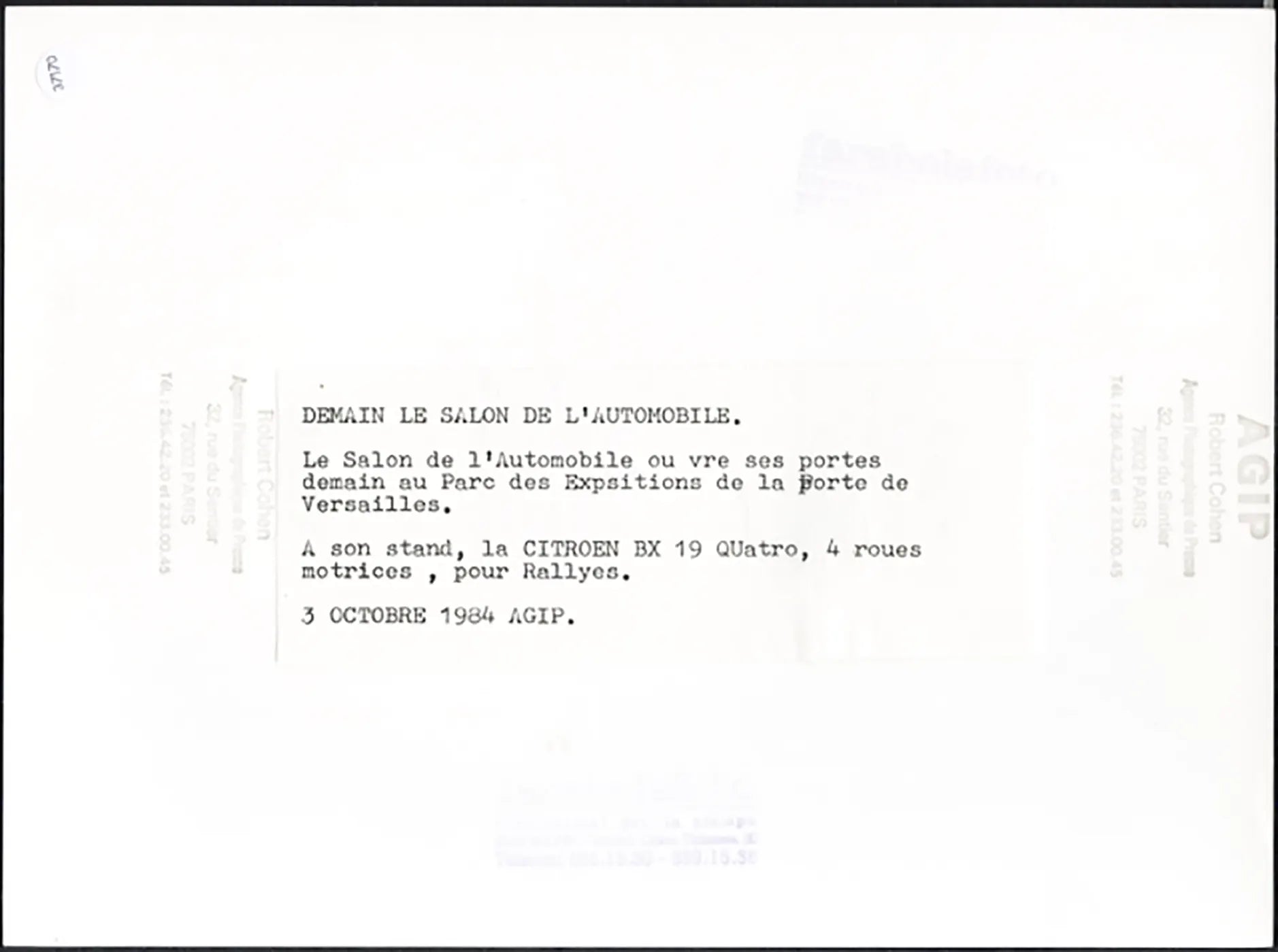 Citroën BX 19 Salone Auto Parigi 1984 Ft 37170 - Stampa 24x18 cm - Farabola Stampa ai sali d'argento