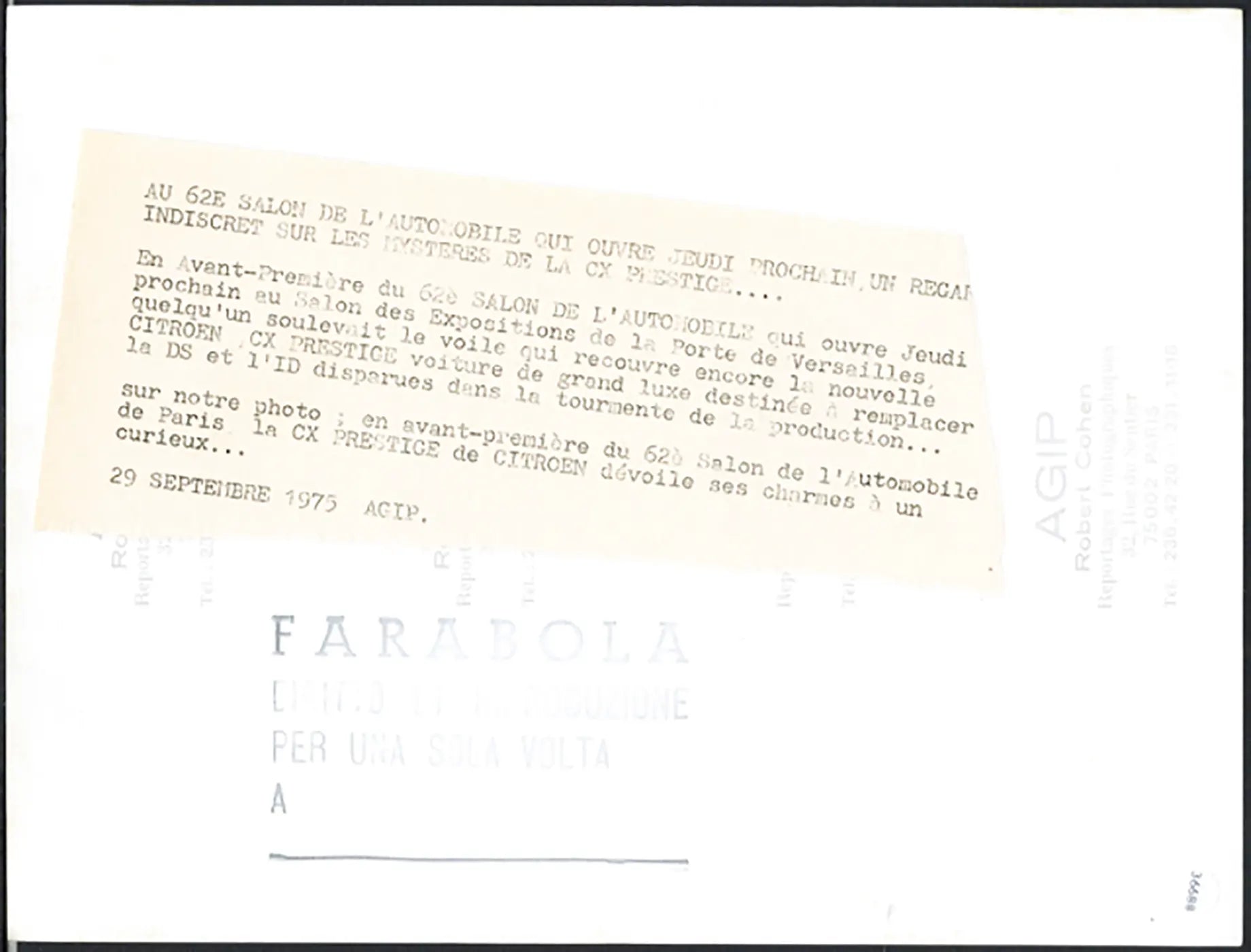 Citroën CX Salone Auto Parigi 1975 Ft 36688 - Stampa 24x18 cm - Farabola Stampa ai sali d'argento