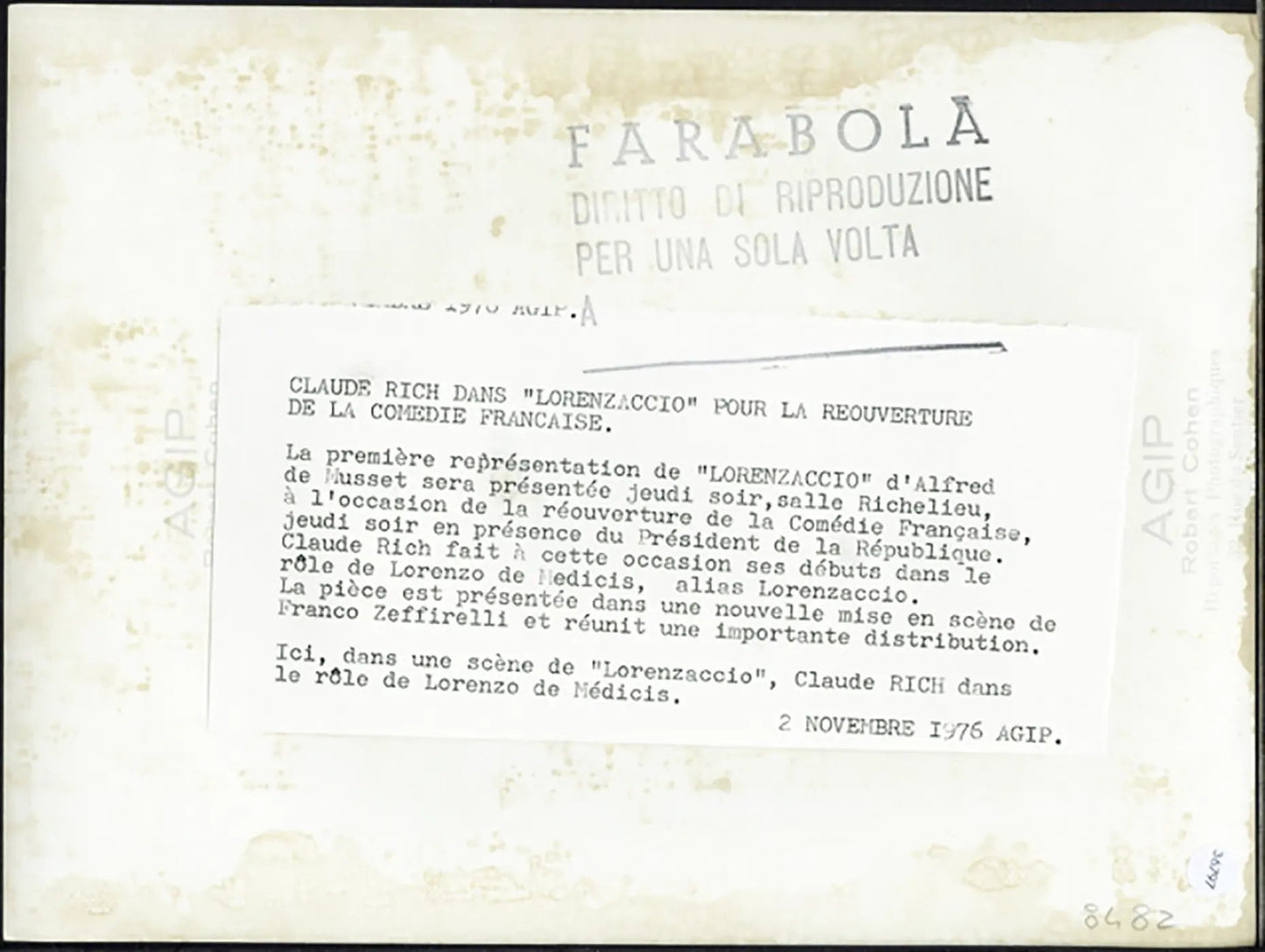 Claude Rich in Lorenzaccio 1976 Ft 36797 - Stampa 24x18 cm - Farabola Stampa ai sali d'argento