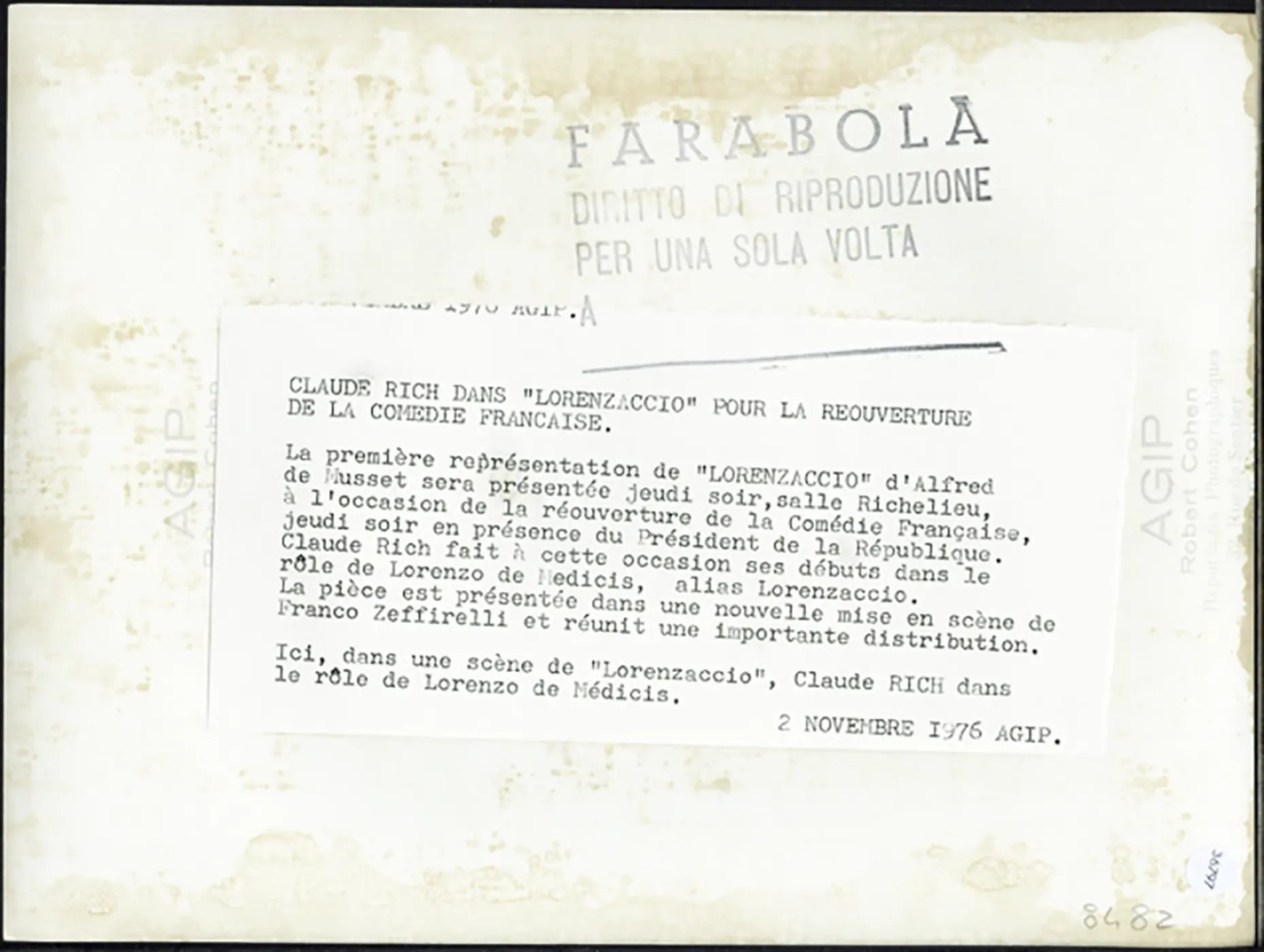 Claude Rich in Lorenzaccio 1976 Ft 36797 - Stampa 24x18 cm - Farabola Stampa ai sali d'argento