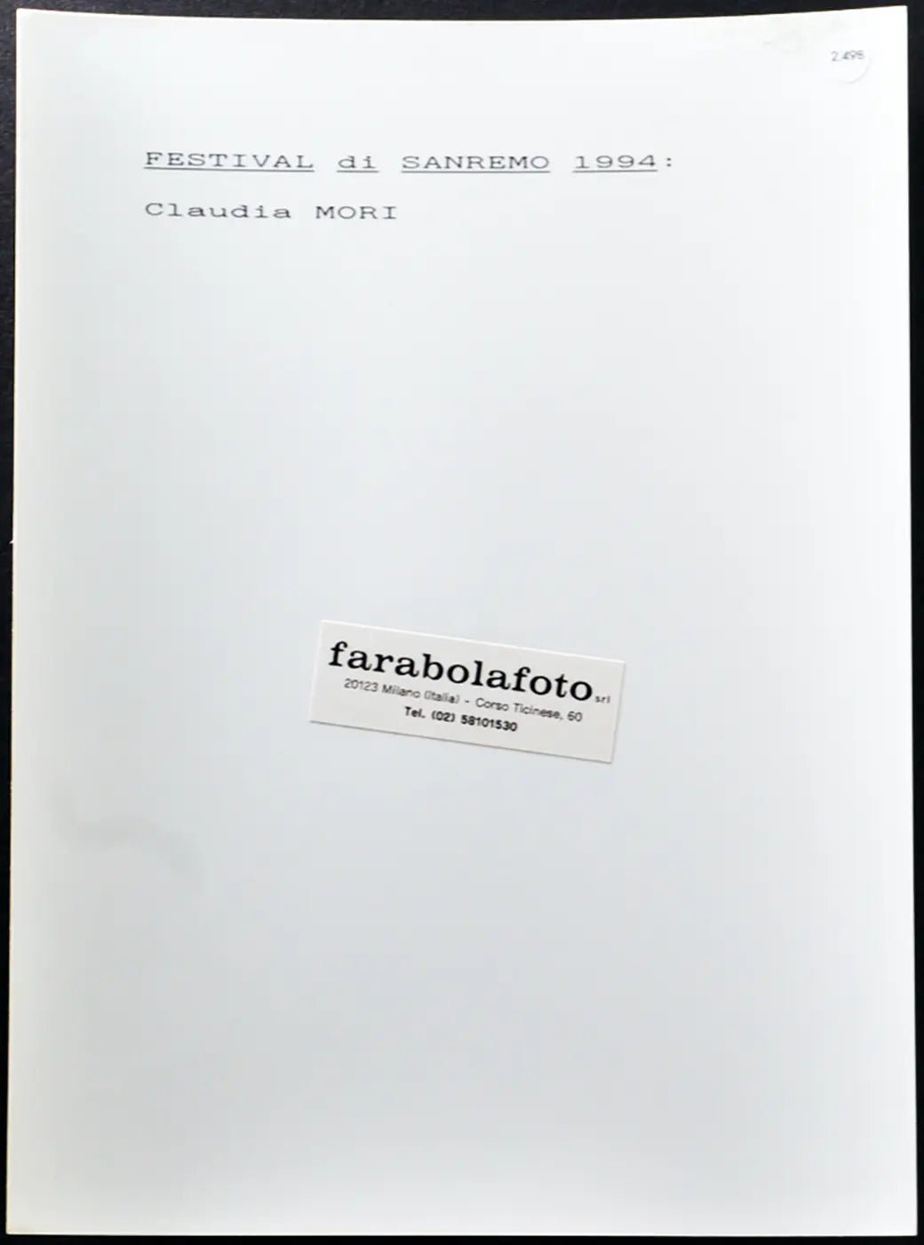 Claudia Mori Festival di Sanremo 1994 Ft 2498 - Stampa 24x18 cm - Farabola Stampa ai sali d'argento