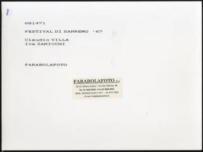 Claudio Villa Iva Zanicchi Sanremo 1967 Ft 35647 - Stampa 24x18 cm - Farabola Stampa ai sali d'argento (anni 90)