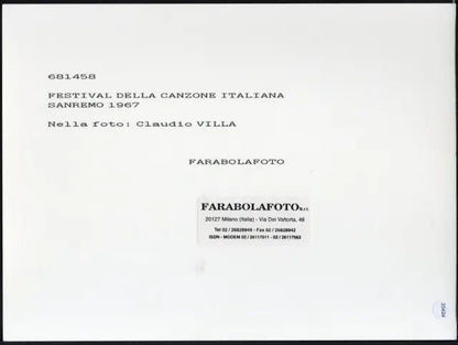 Claudio Villa Sanremo 1967 Ft 35624 - Stampa 24x18 cm - Farabola Stampa ai sali d'argento (anni 90)