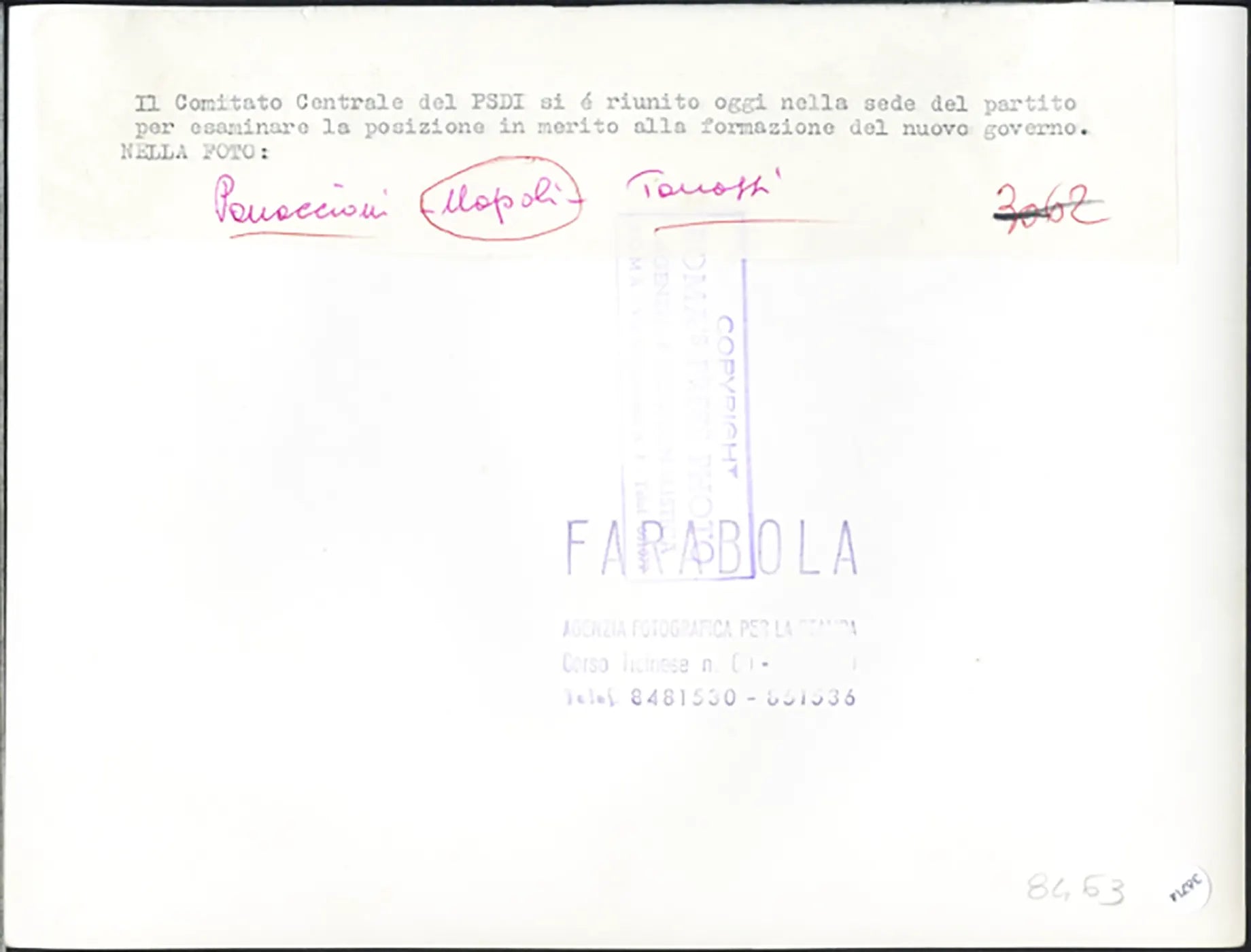 Comitato Centrale PSDI anni 60 Ft 36714 - Stampa 24x18 cm - Farabola Stampa ai sali d'argento