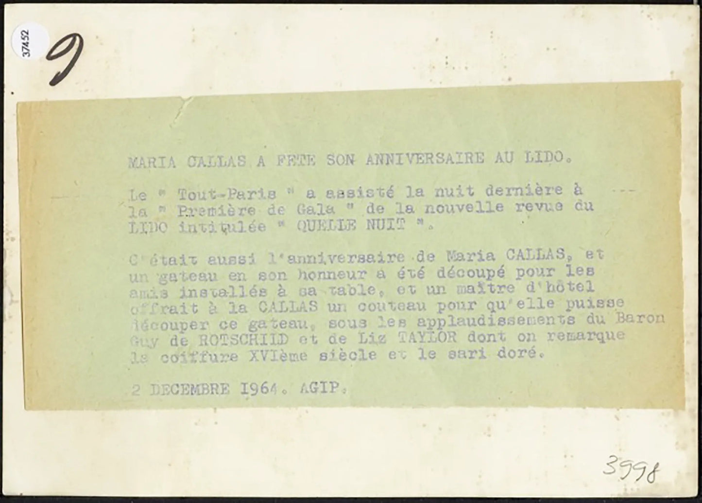 Compleanno di Maria Callas 1964 Ft 37452 - Stampa 18x13 cm - Farabola Stampa ai sali d'argento