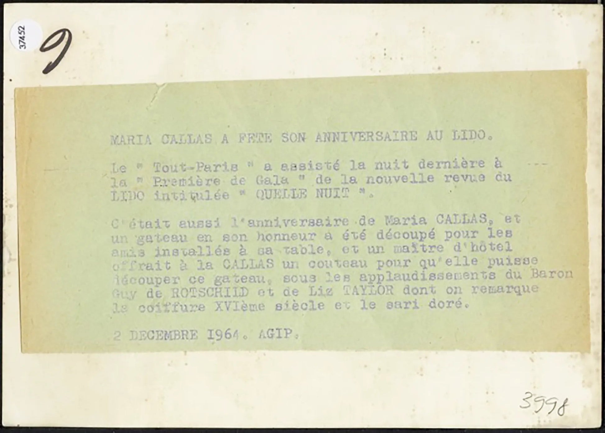 Compleanno di Maria Callas 1964 Ft 37452 - Stampa 18x13 cm - Farabola Stampa ai sali d'argento