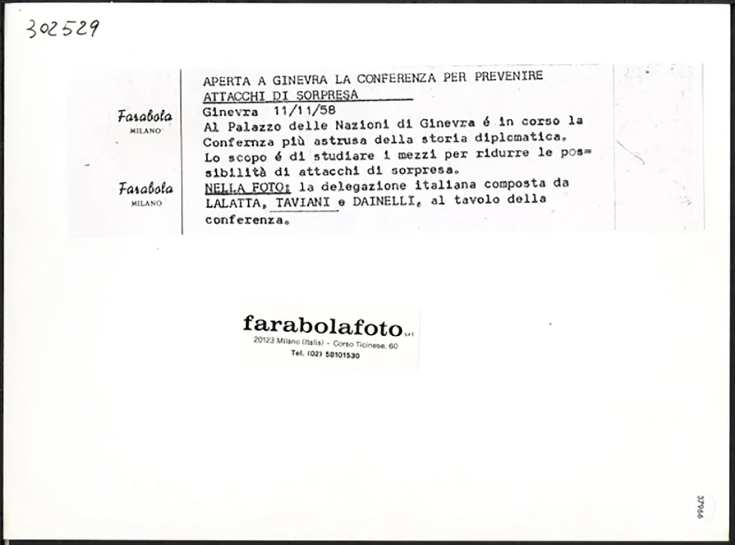 Conferenza contro attacchi a sorpresa 1958 Ft 37966 - Stampa 24x18 cm - Farabola Stampa ai sali d'argento (anni 90)