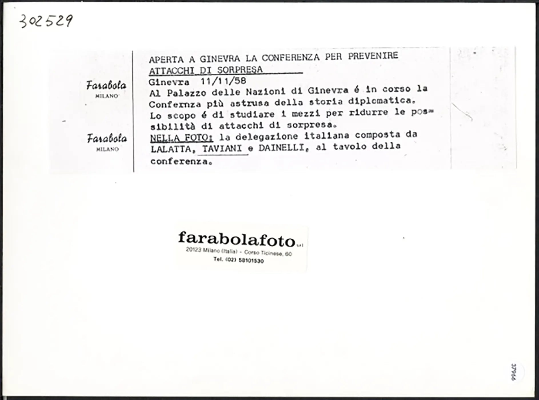 Conferenza contro attacchi a sorpresa 1958 Ft 37966 - Stampa 24x18 cm - Farabola Stampa ai sali d'argento (anni 90)