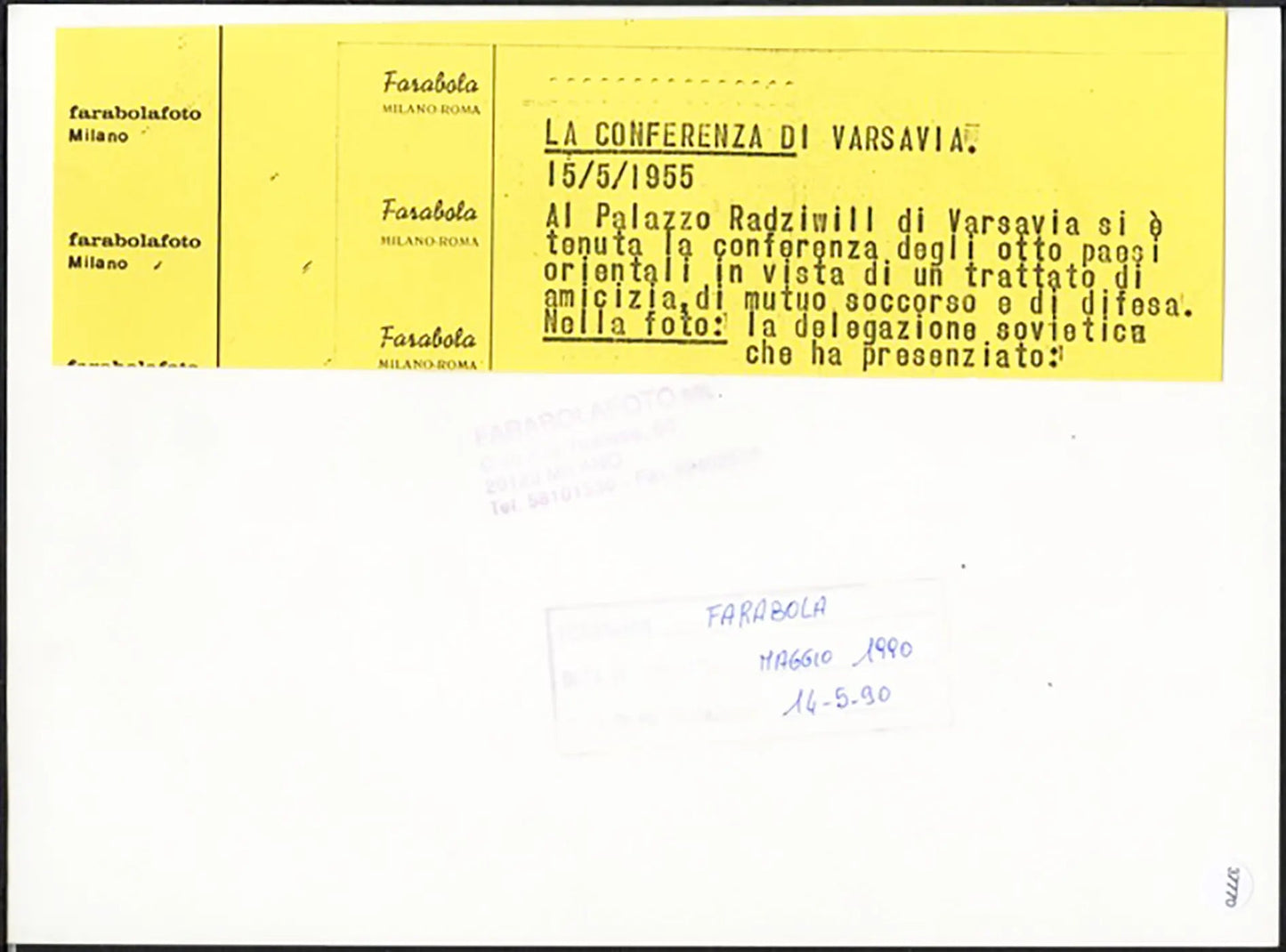 Conferenza di Varsavia 1955 Ft 37770 - Stampa 24x18 cm - Farabola Stampa ai sali d'argento (anni 90)