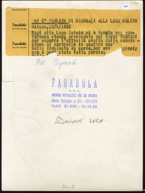 Conferenza stampa in Lega Calcio 1955 Ft 4117 - Stampa 24x18 cm - Farabola Stampa ai sali d'argento