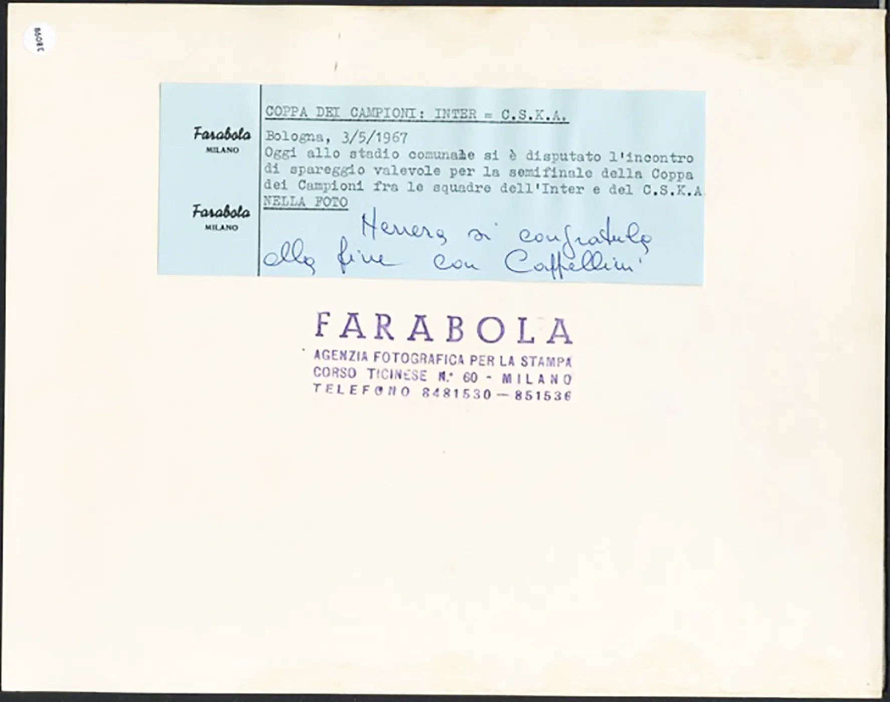 Coppa dei Campioni Inter vs CSKA 1967 Ft 38098 - Stampa 21x27 cm - Farabola Stampa ai sali d'argento