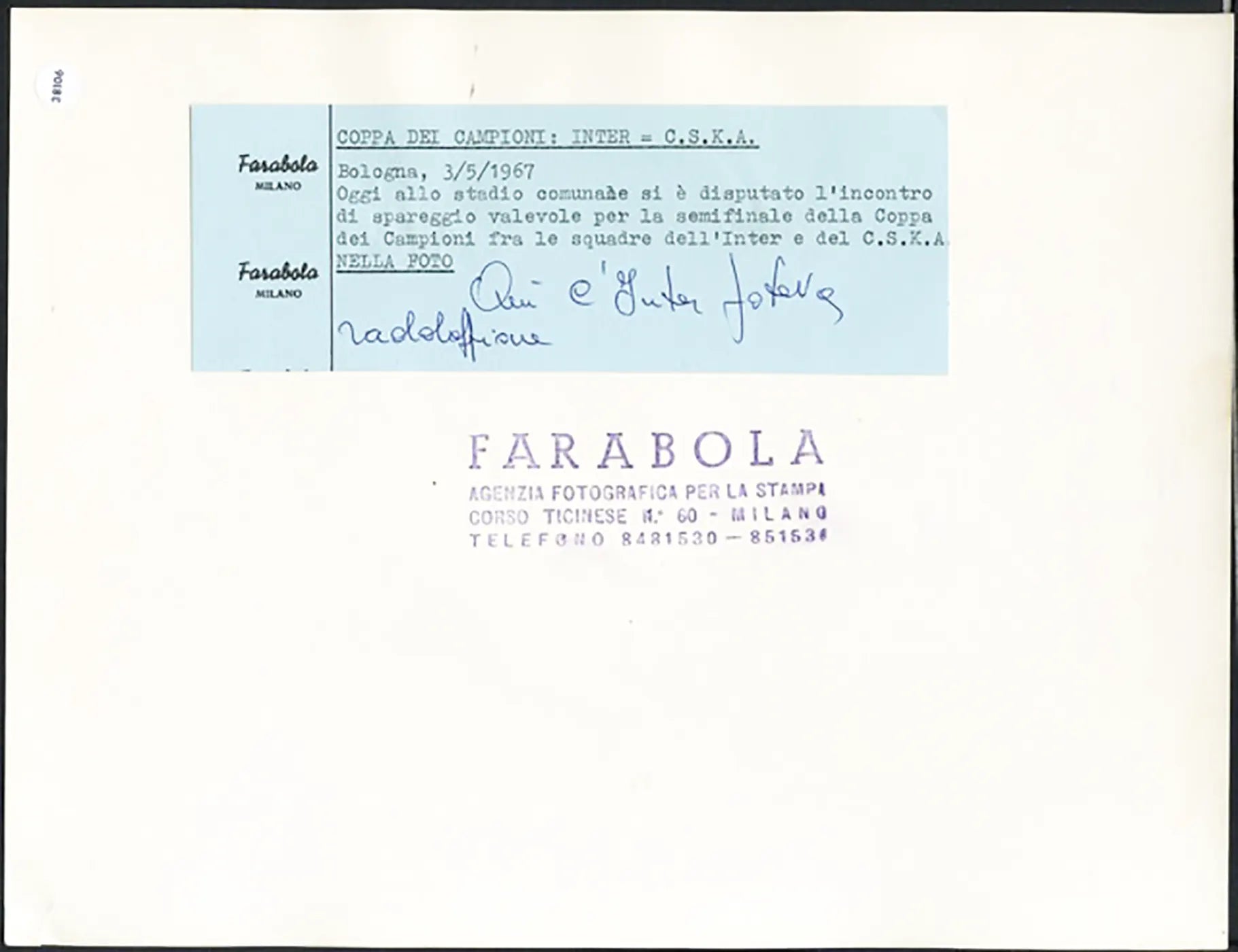 Coppa dei Campioni Inter vs CSKA 1967 Ft 38106 - Stampa 21x27 cm - Farabola Stampa ai sali d'argento