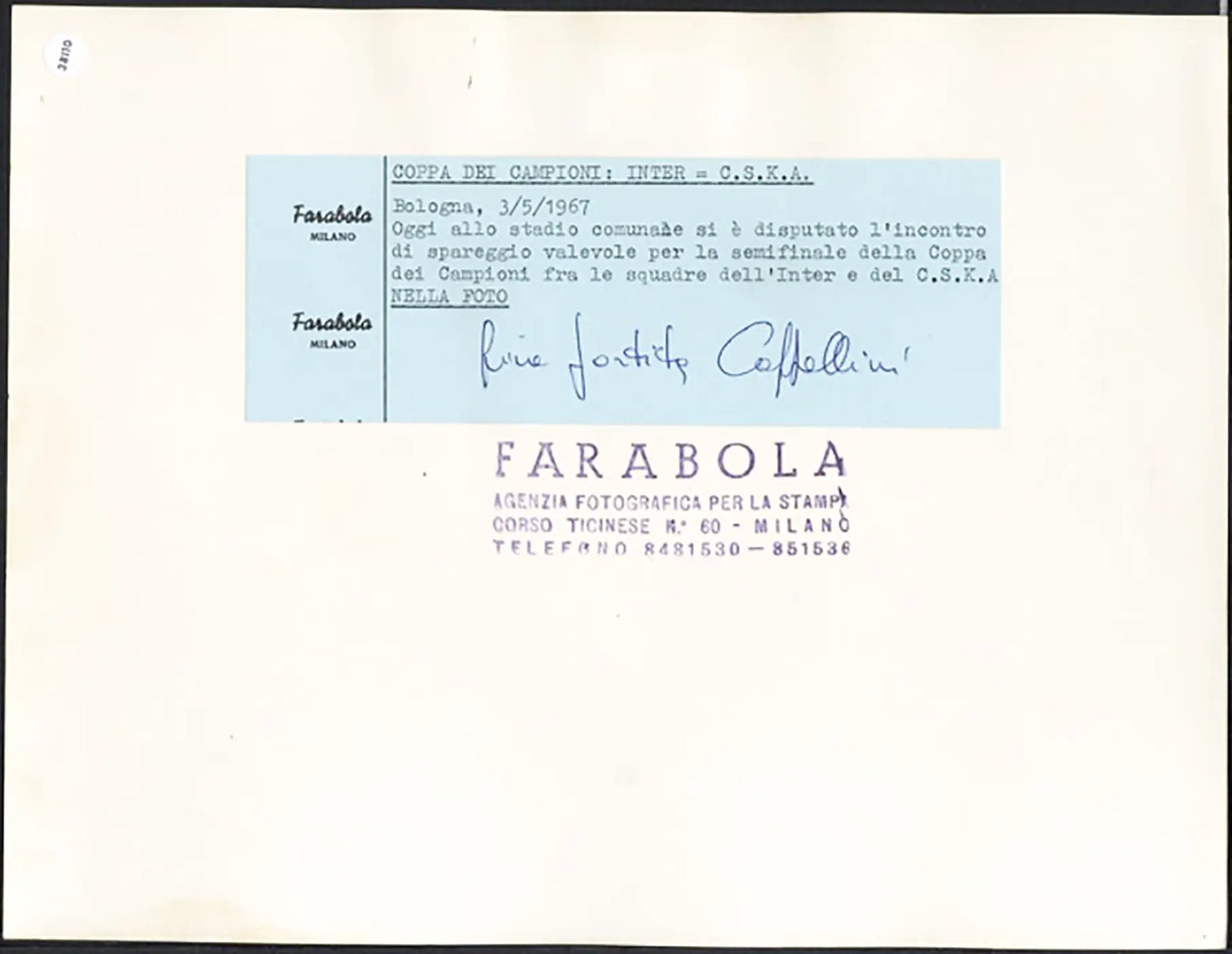Coppa dei Campioni Inter vs CSKA 1967 Ft 38110 - Stampa 21x27 cm - Farabola Stampa ai sali d'argento