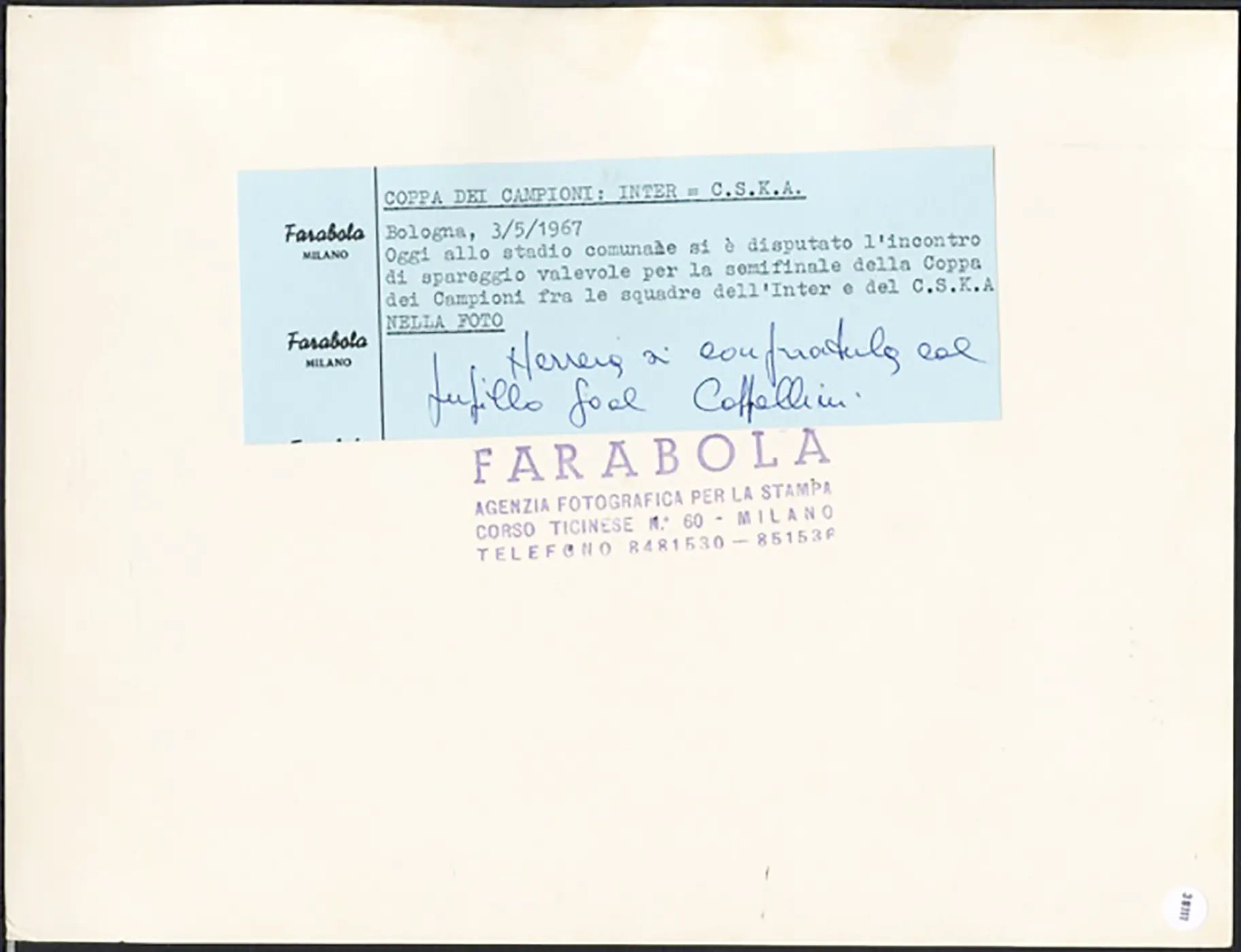 Coppa dei Campioni Inter vs CSKA 1967 Ft 38111 - Stampa 21x27 cm - Farabola Stampa ai sali d'argento