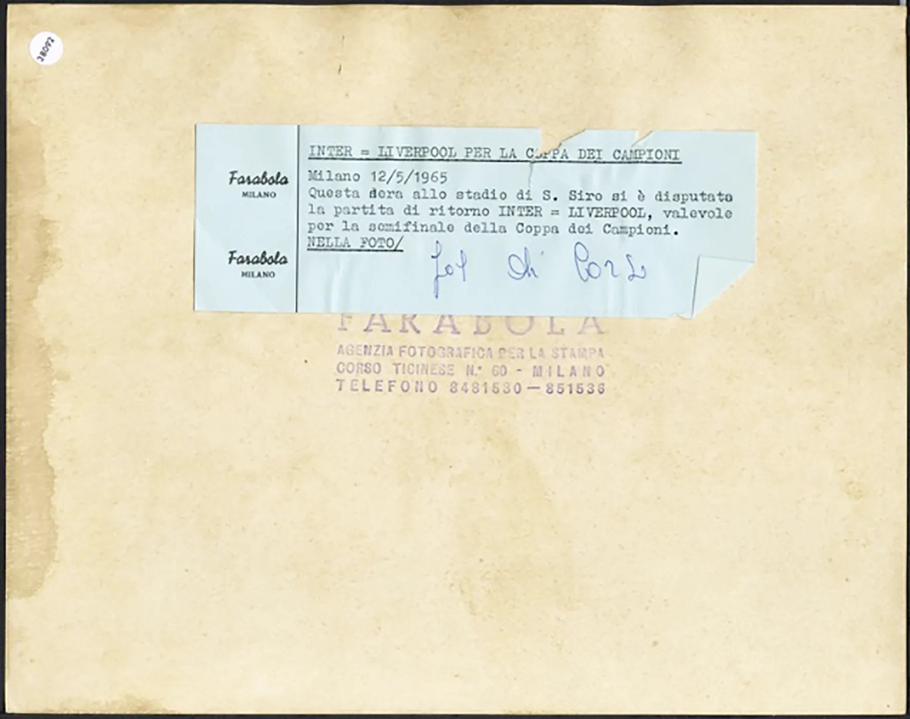 Coppa dei Campioni Inter vs Liverpool 1965 Ft 38092 - Stampa 21x27 cm - Farabola Stampa ai sali d'argento