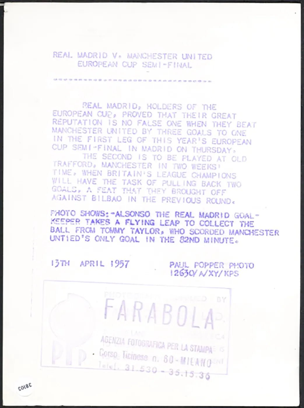 Coppa dei Campioni Real Madrid - Manchester Ud 1957 Ft 38103 - Stampa 18x13 cm - Farabola Stampa ai sali d'argento