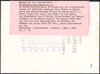 Coppa dei Campioni Zurigo vs Real Madrid 1964 Ft 38115 - Stampa 18x13 cm - Farabola Stampa ai sali d'argento