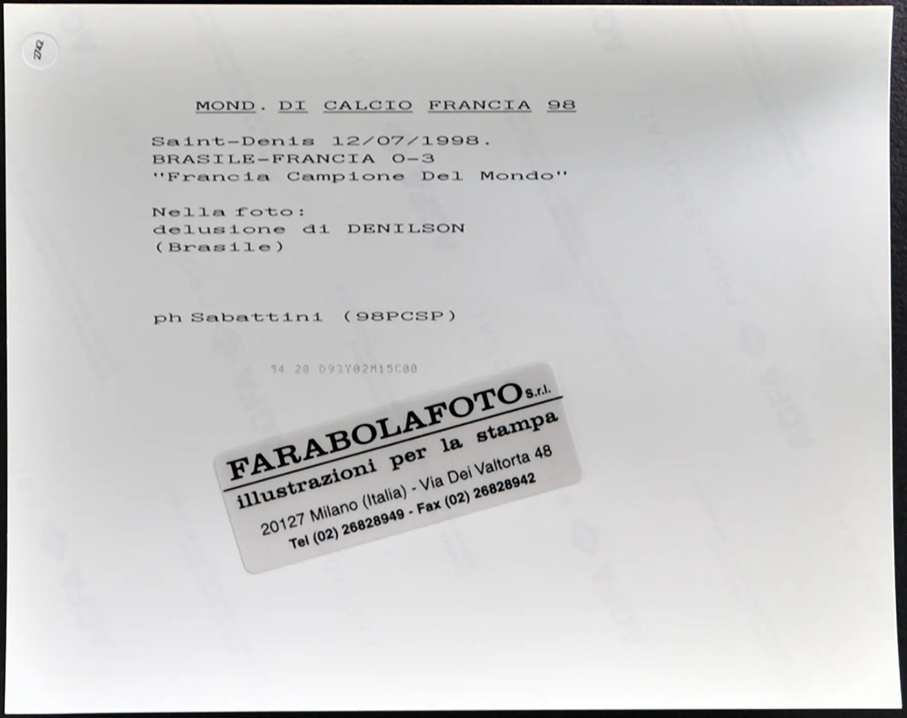 Coppa del Mondo 1998 Denilson Ft 2742 - Stampa 20x25 cm - Farabola Stampa ai sali d'argento