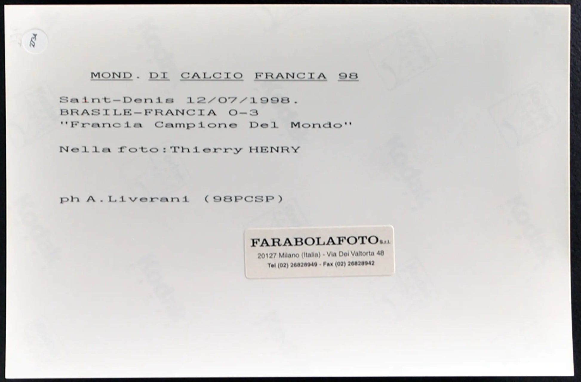 Coppa del Mondo 1998 Francia campione Ft 2734 - Stampa 20x15 cm - Farabola Stampa ai sali d'argento