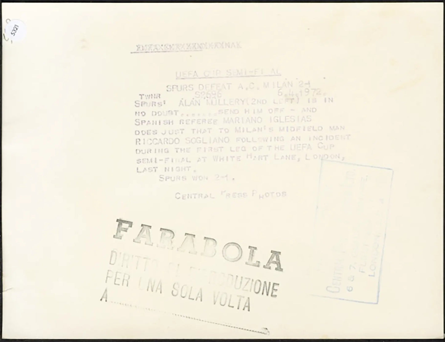 Coppa Uefa Spurs vs Milan 1972 Ft 5321 - Stampa 21x15 cm - Farabola Stampa ai sali d'argento