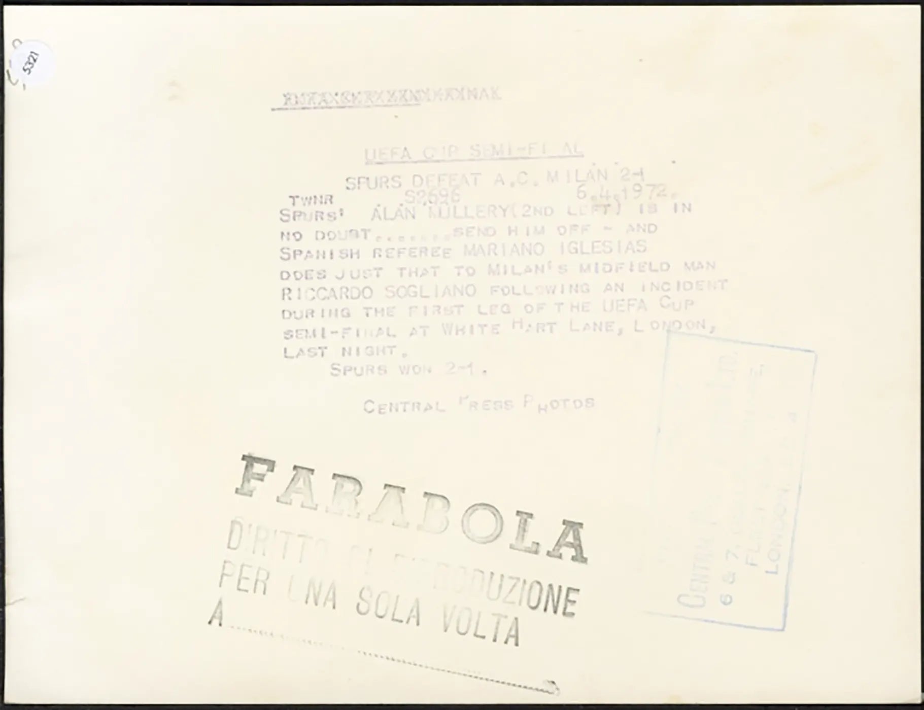 Coppa Uefa Spurs vs Milan 1972 Ft 5321 - Stampa 21x15 cm - Farabola Stampa ai sali d'argento