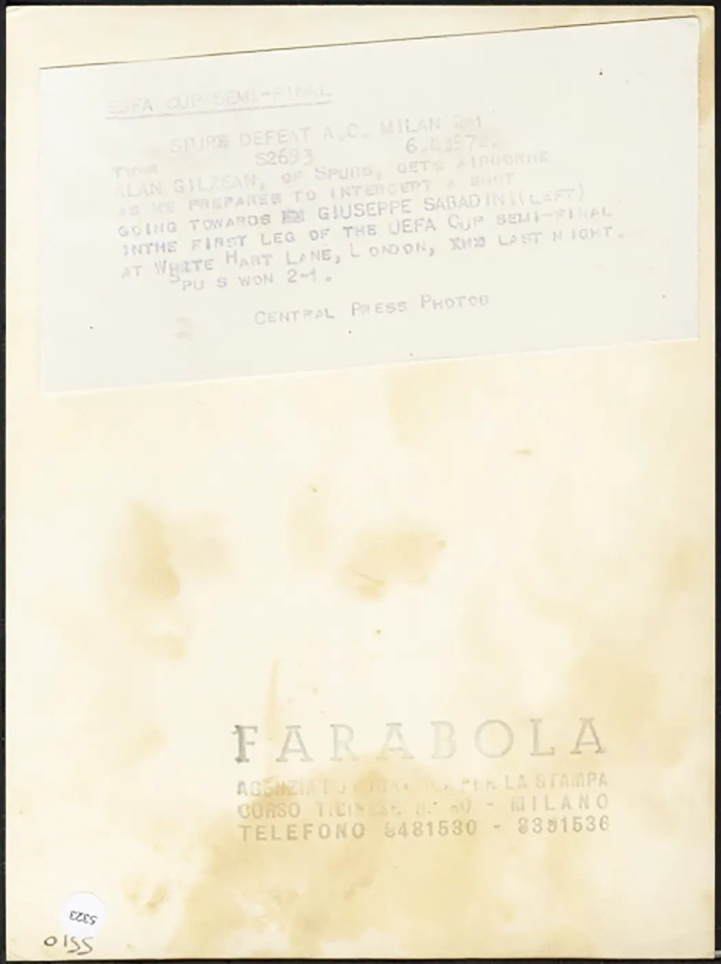 Coppa Uefa Spurs vs Milan 1972 Ft 5323 - Stampa 21x15 cm - Farabola Stampa ai sali d'argento