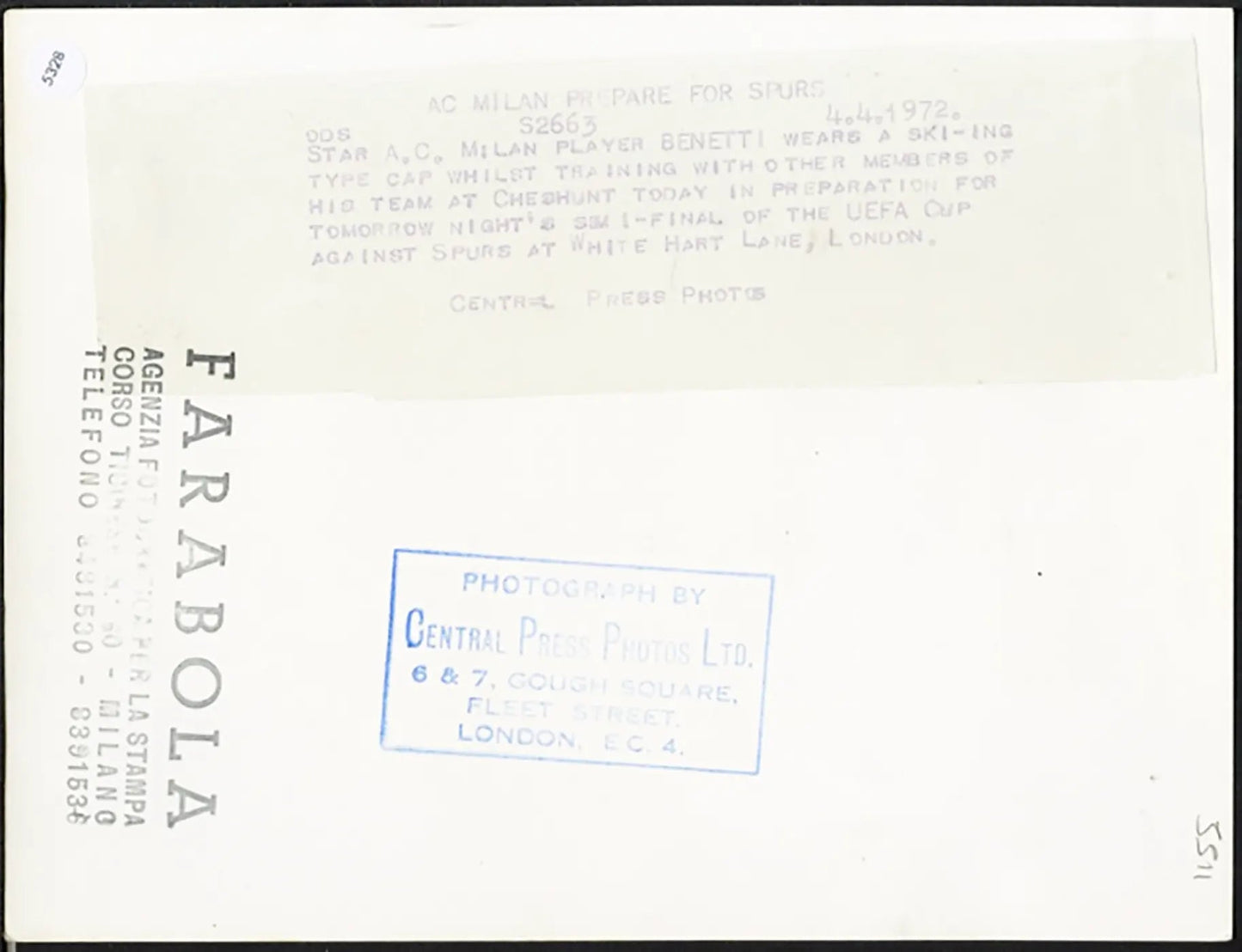 Coppa Uefa Spurs vs Milan 1972 Ft 5328 - Stampa 21x15 cm - Farabola Stampa ai sali d'argento